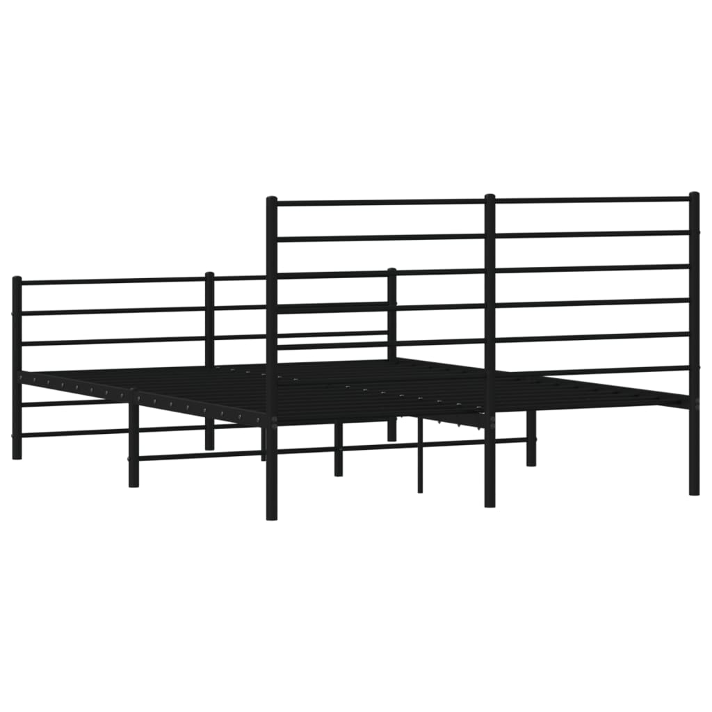 Metal Bed Frame With Headboard And Footboard Black 150X200 Cm King Size