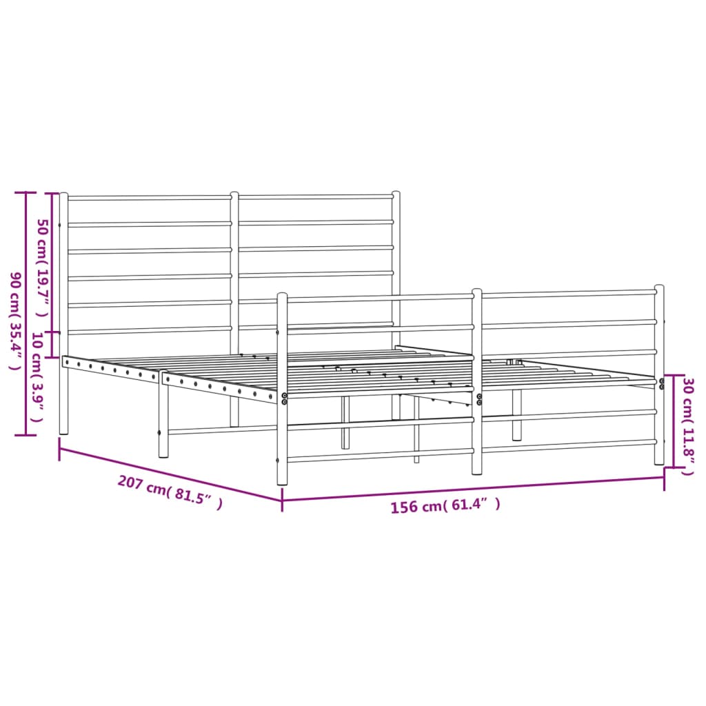 Metal Bed Frame With Headboard And Footboard Black 150X200 Cm King Size