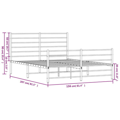 Metal Bed Frame With Headboard And Footboard Black 150X200 Cm King Size