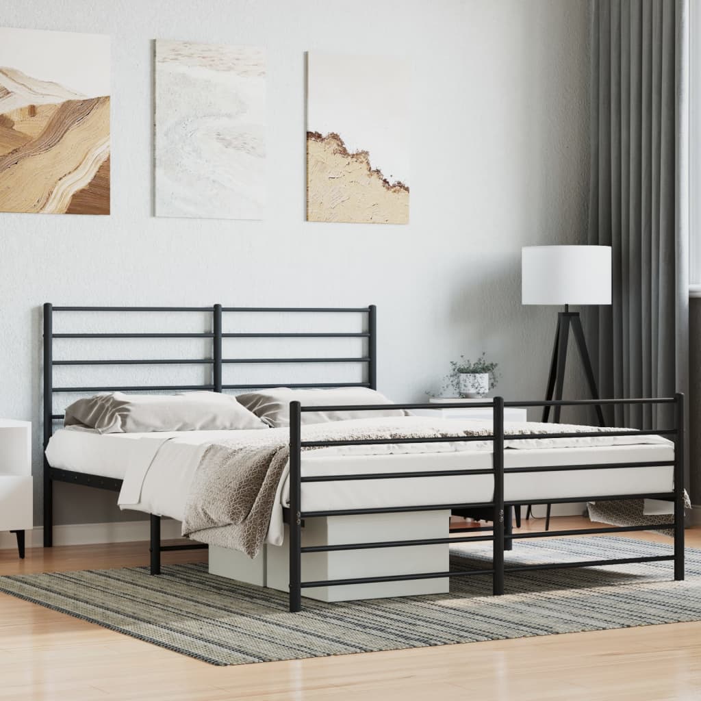 Metal Bed Frame With Headboard And Footboard Black 150X200 Cm King Size