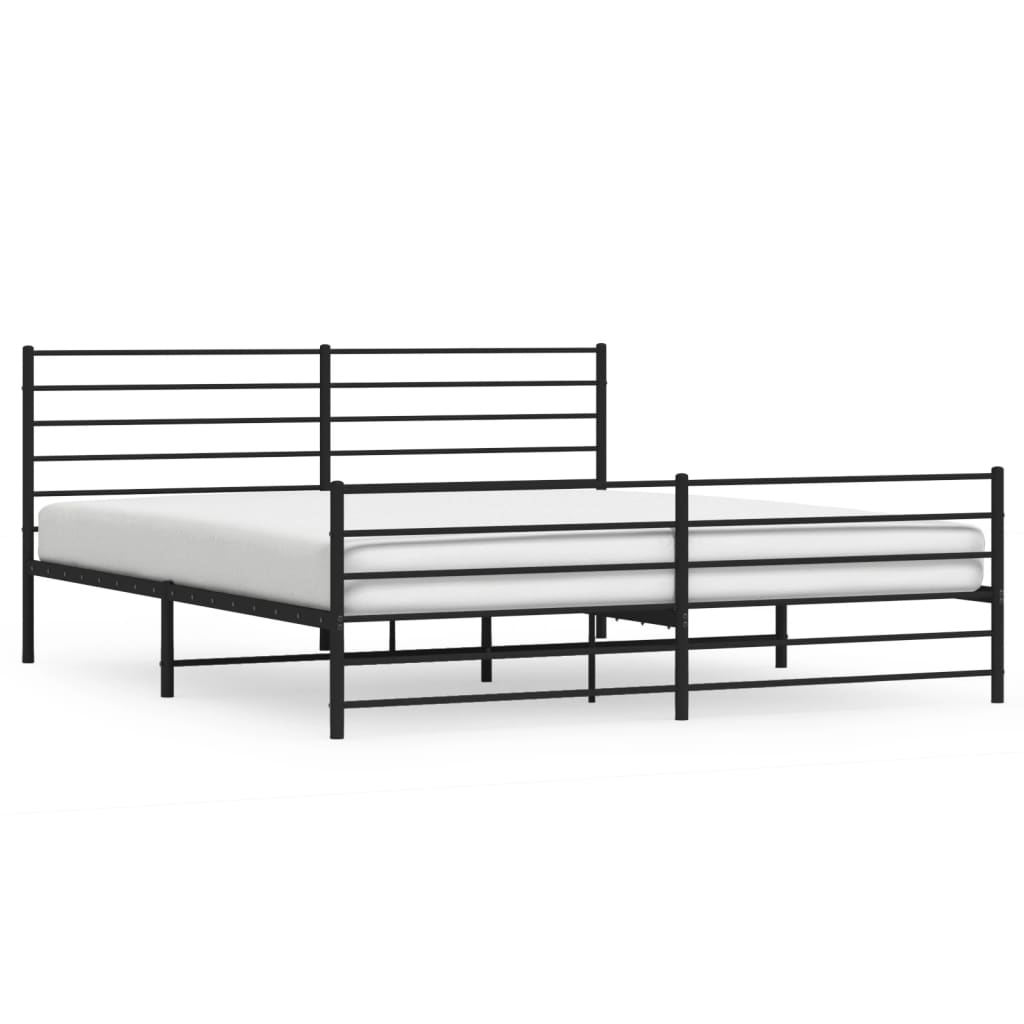 Metal Bed Frame With Headboard And Footboard Black 180X200 Cm Super King