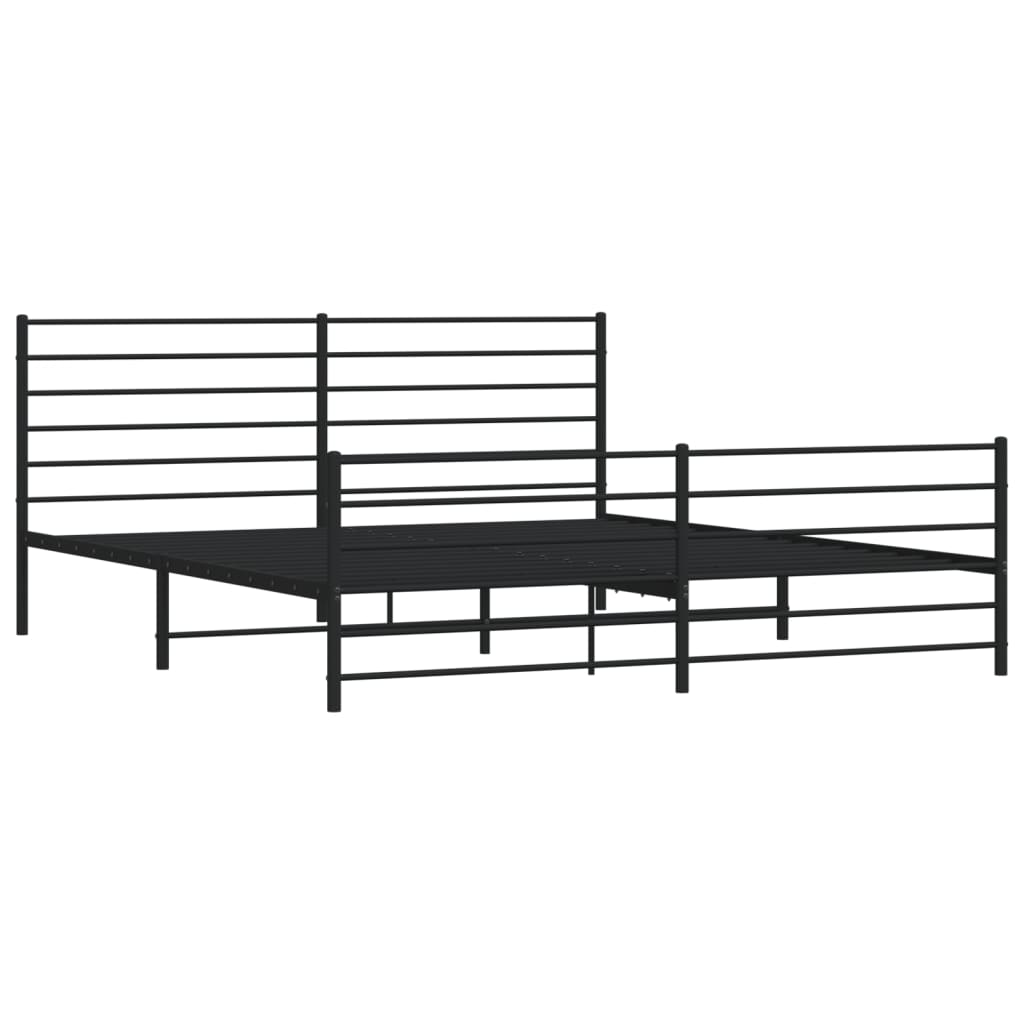 Metal Bed Frame With Headboard And Footboard Black 180X200 Cm Super King