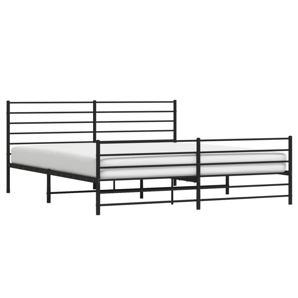 Metal Bed Frame With Headboard And Footboard Black 180X200 Cm Super King