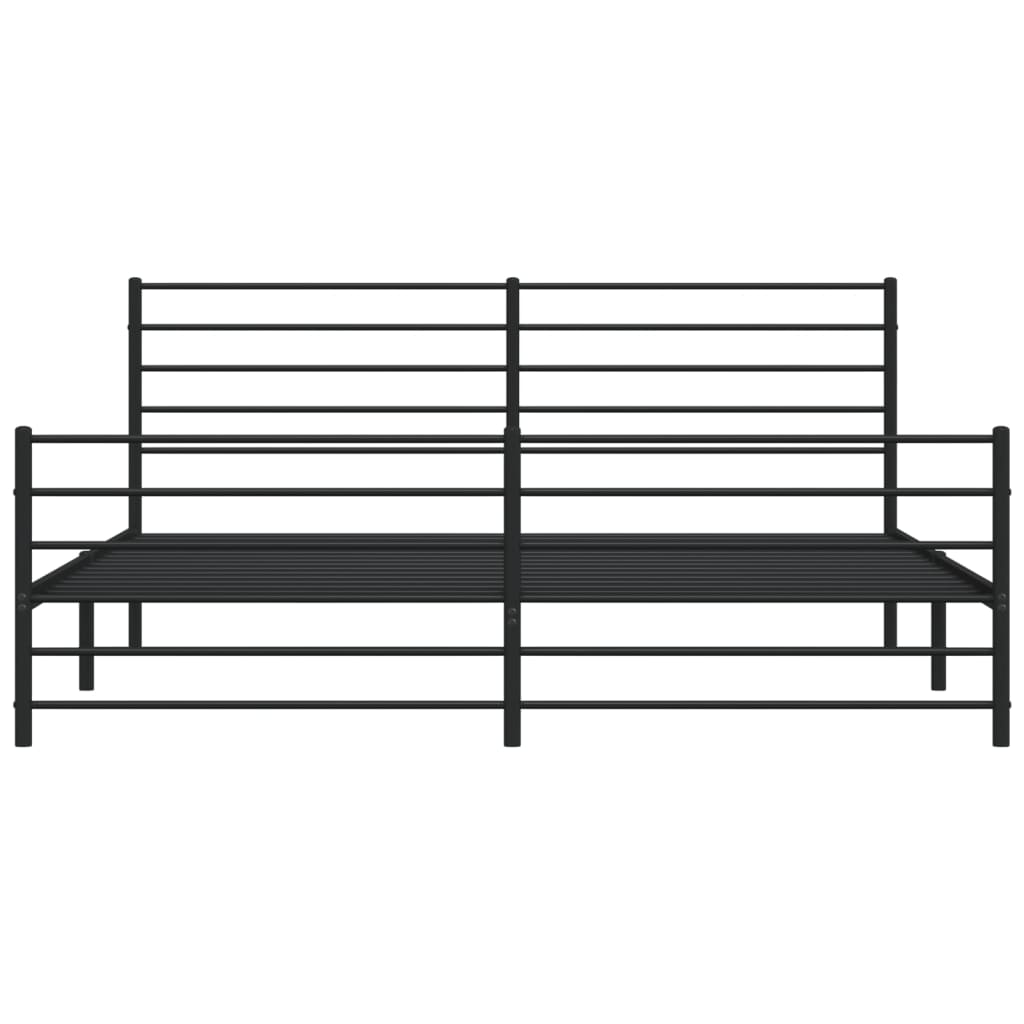 Metal Bed Frame With Headboard And Footboard Black 180X200 Cm Super King