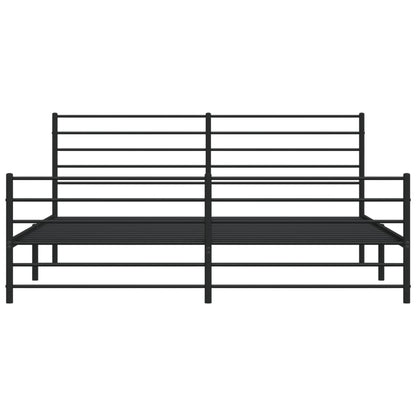 Metal Bed Frame With Headboard And Footboard Black 180X200 Cm Super King