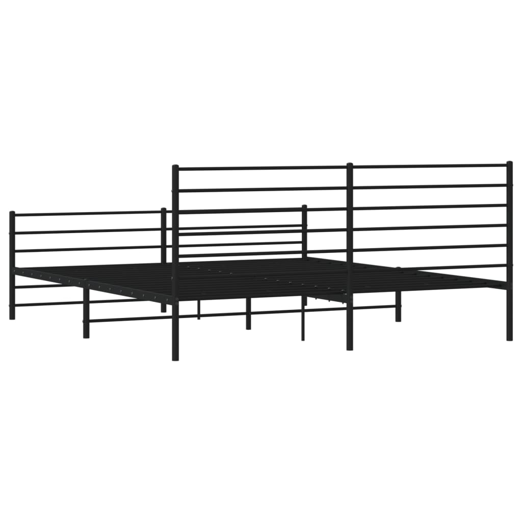 Metal Bed Frame With Headboard And Footboard Black 180X200 Cm Super King