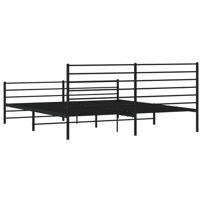 Metal Bed Frame With Headboard And Footboard Black 180X200 Cm Super King