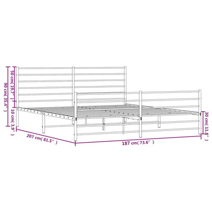 Metal Bed Frame With Headboard And Footboard Black 180X200 Cm Super King