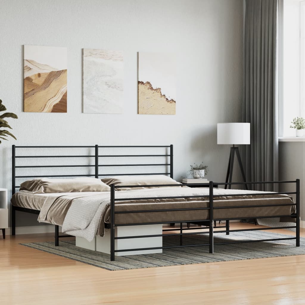 Metal Bed Frame With Headboard And Footboard Black 180X200 Cm Super King