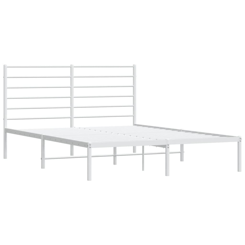 Metal Bed Frame With Headboard White 150X200 Cm King Size