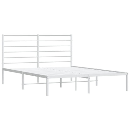 Metal Bed Frame With Headboard White 150X200 Cm King Size