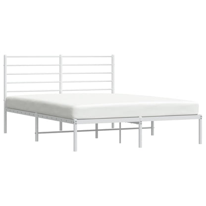 Metal Bed Frame With Headboard White 150X200 Cm King Size