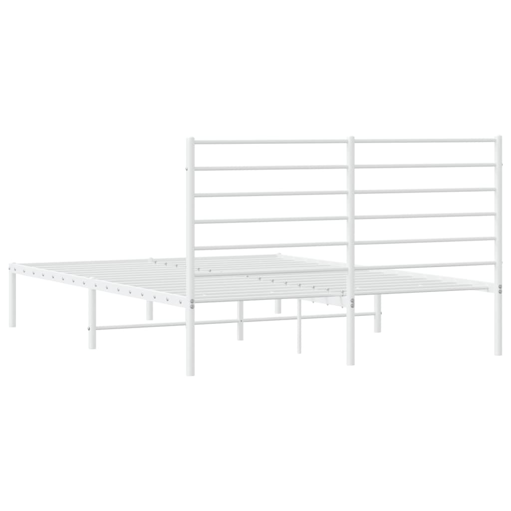 Metal Bed Frame With Headboard White 150X200 Cm King Size