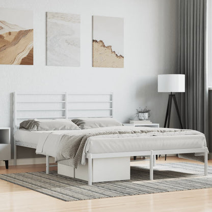 Metal Bed Frame With Headboard White 150X200 Cm King Size