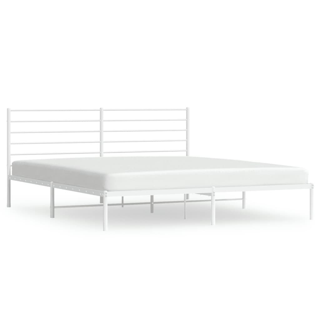 Metal Bed Frame With Headboard White 180X200 Cm Super King