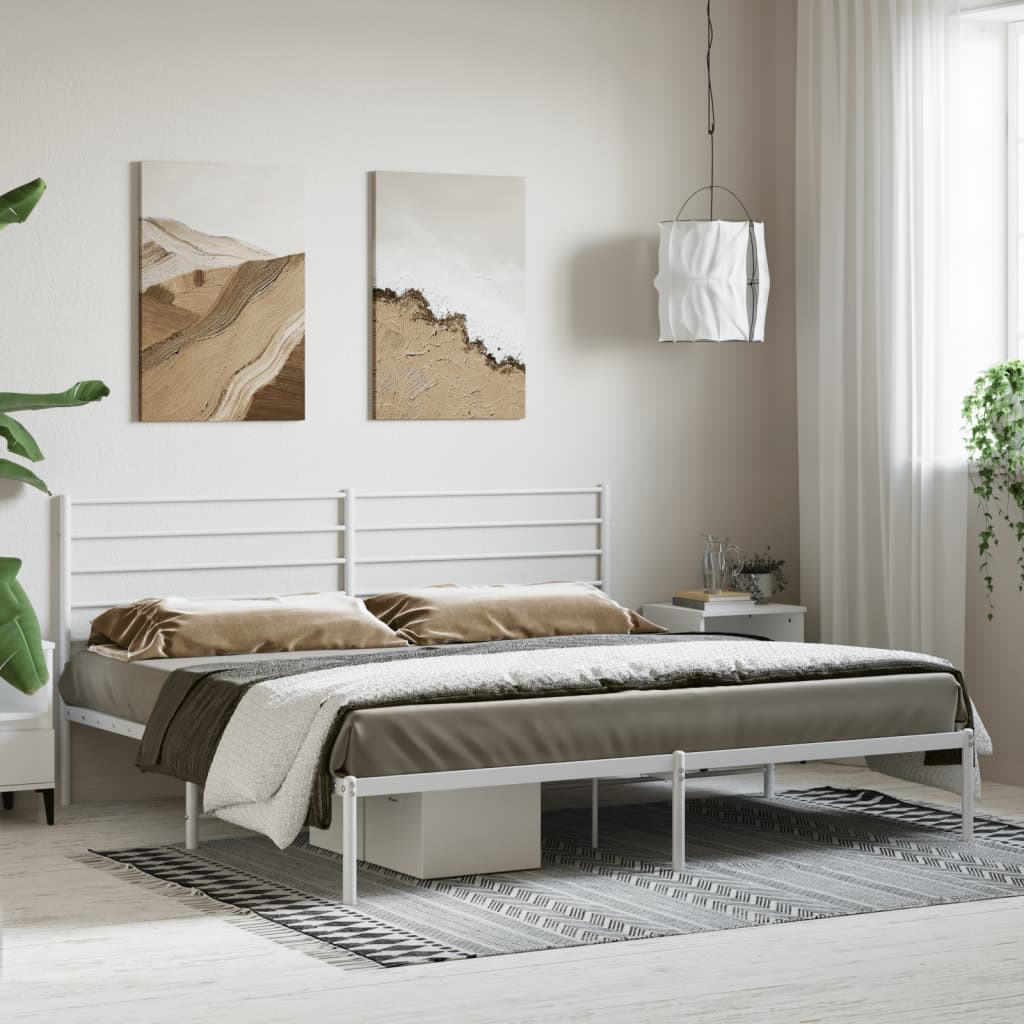 Metal Bed Frame With Headboard White 180X200 Cm Super King