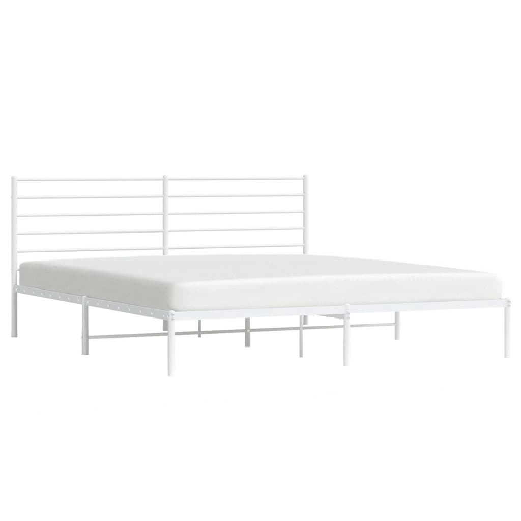 Metal Bed Frame With Headboard White 180X200 Cm Super King