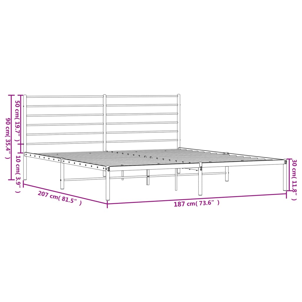 Metal Bed Frame With Headboard White 180X200 Cm Super King