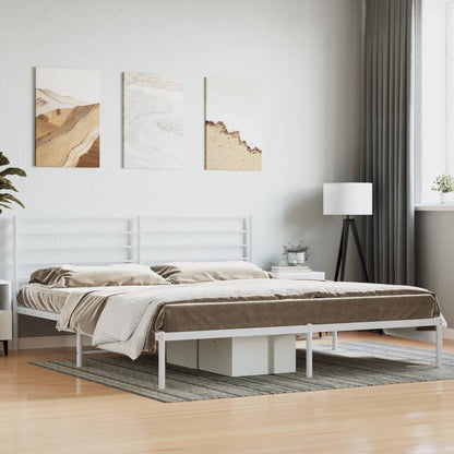 Metal Bed Frame With Headboard White 180X200 Cm Super King