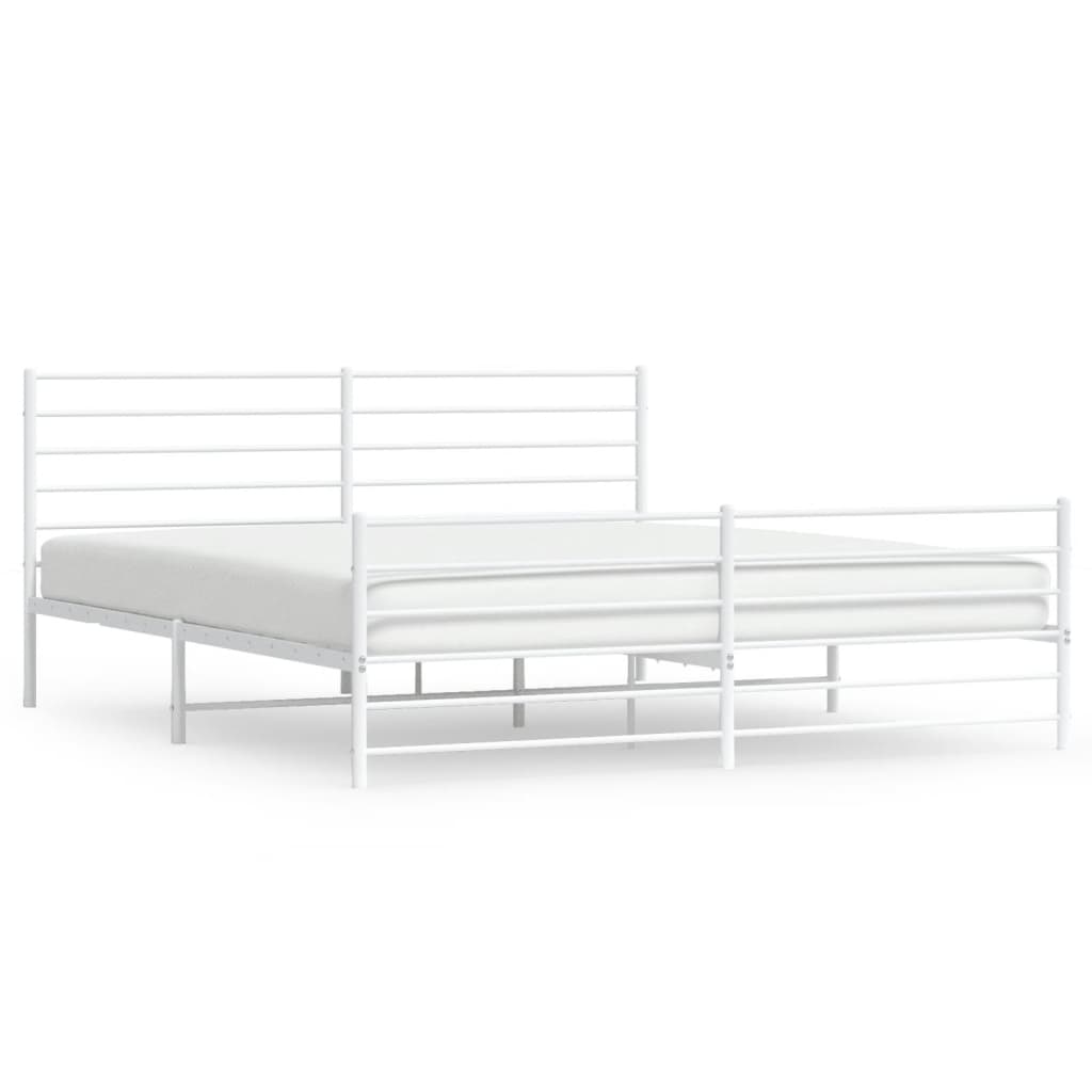 Metal Bed Frame With Headboard And Footboard White 180X200 Cm Super King