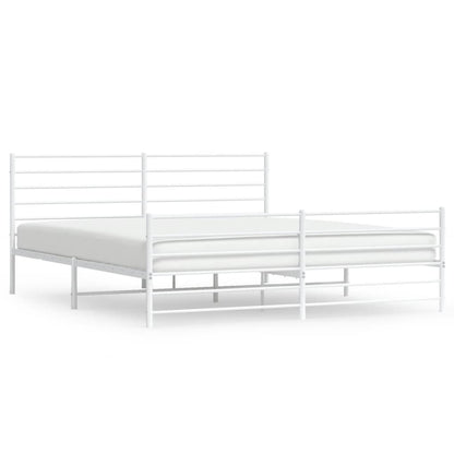 Metal Bed Frame With Headboard And Footboard White 180X200 Cm Super King