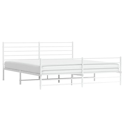 Metal Bed Frame With Headboard And Footboard White 180X200 Cm Super King