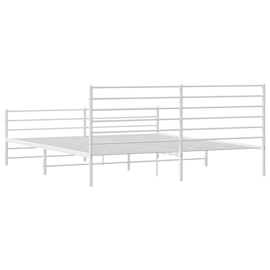 Metal Bed Frame With Headboard And Footboard White 180X200 Cm Super King