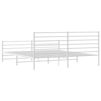 Metal Bed Frame With Headboard And Footboard White 180X200 Cm Super King