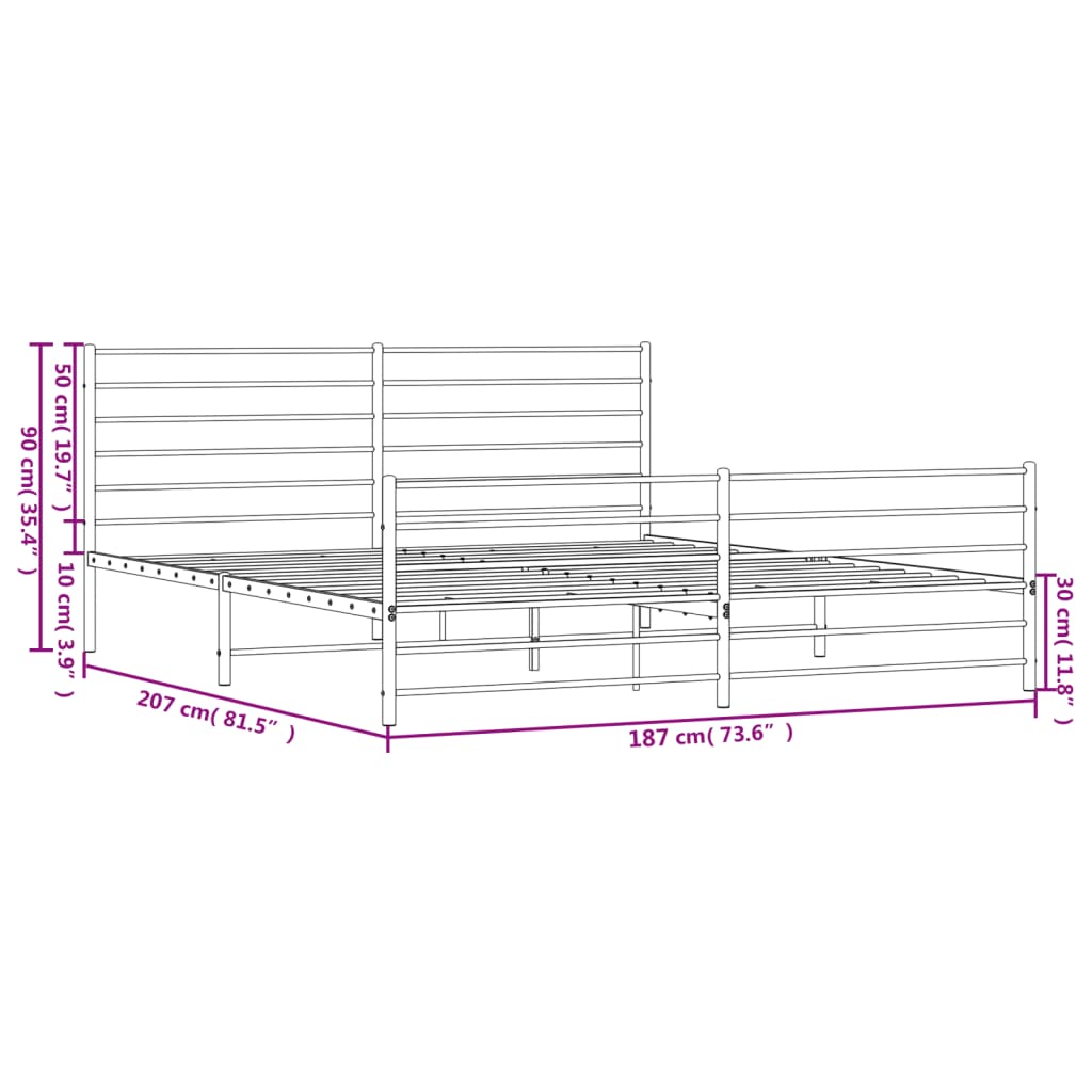 Metal Bed Frame With Headboard And Footboard White 180X200 Cm Super King