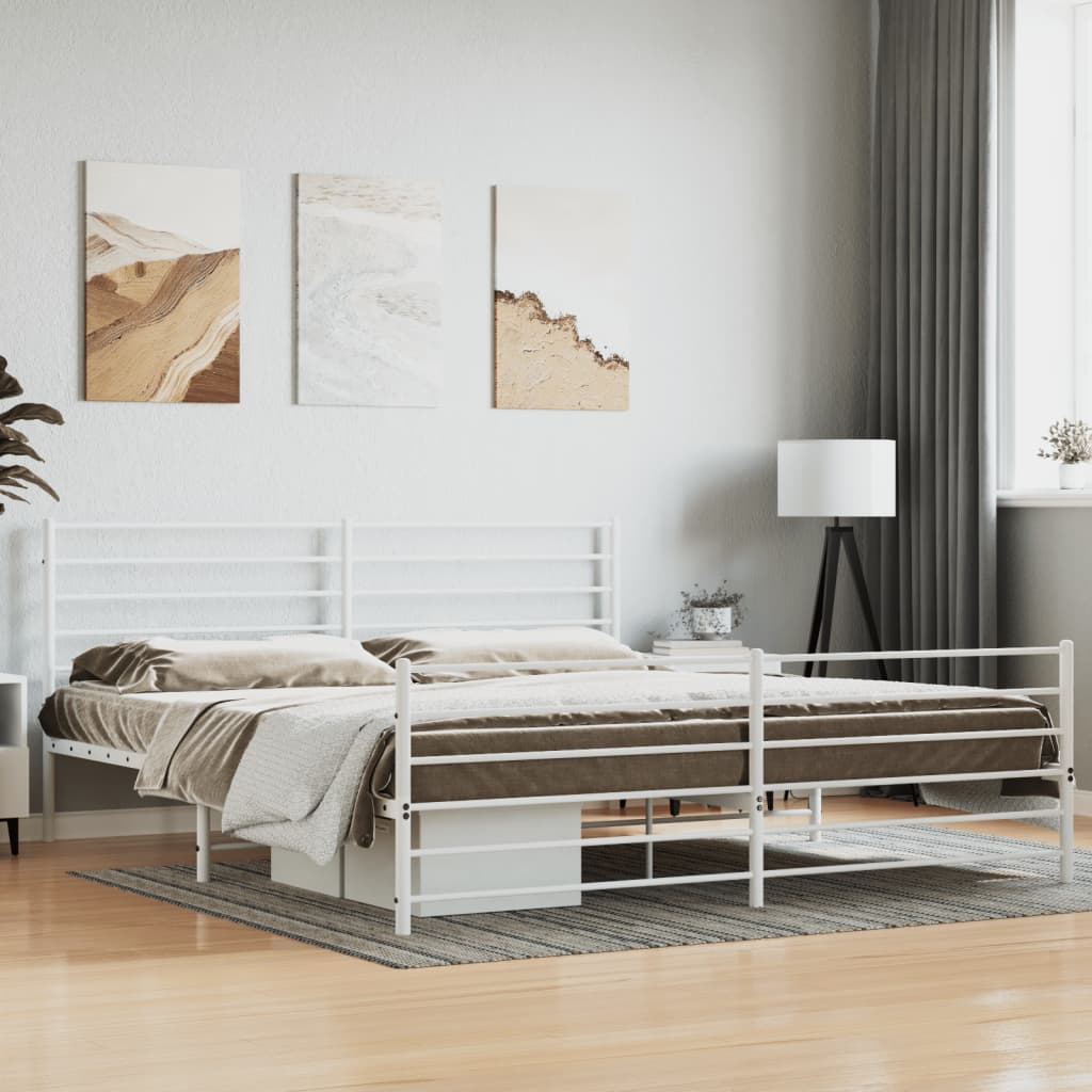 Metal Bed Frame With Headboard And Footboard White 180X200 Cm Super King