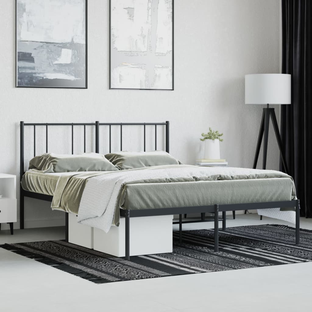 Metal Bed Frame With Headboard Black 150X200 Cm King Size