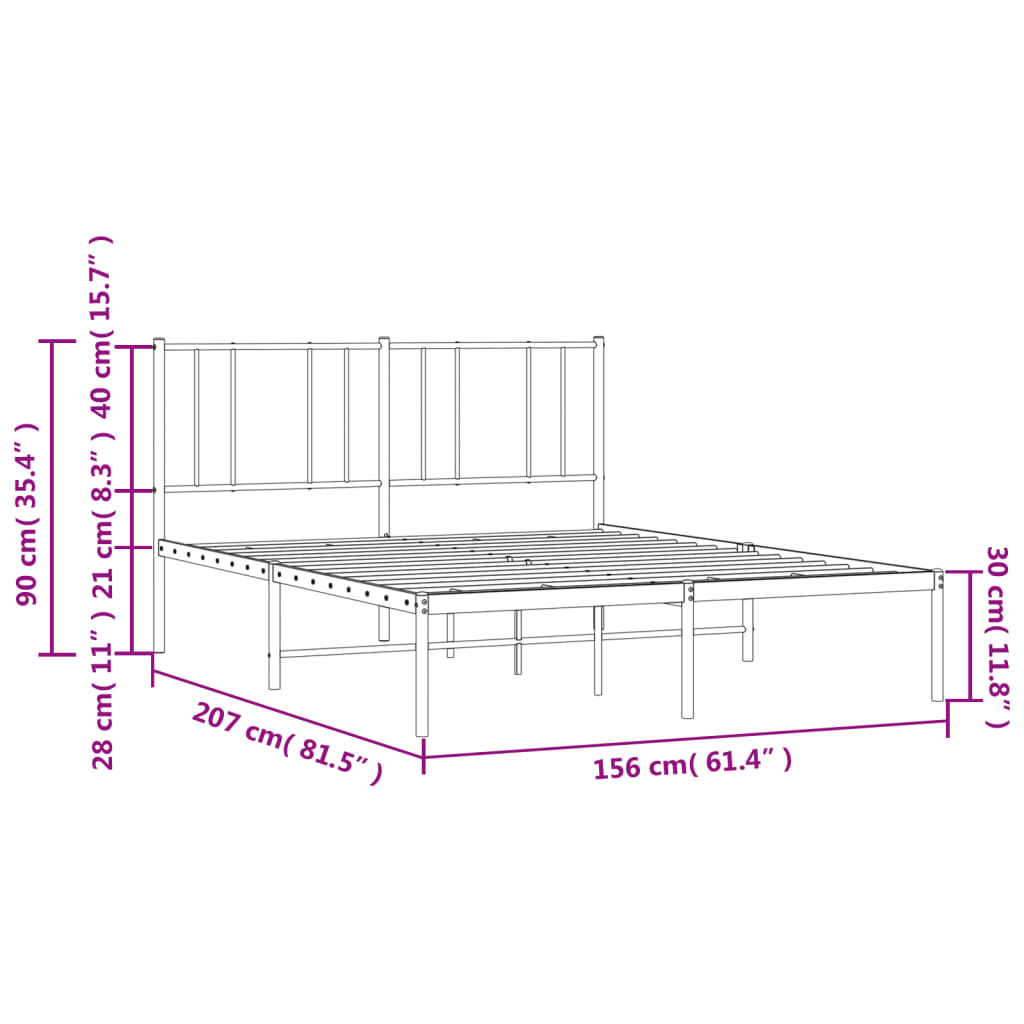 Metal Bed Frame With Headboard Black 150X200 Cm King Size