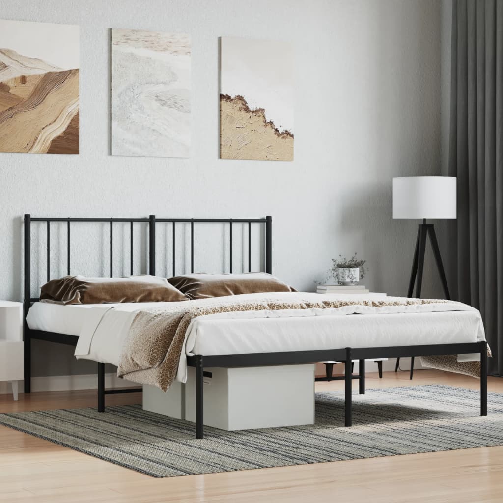 Metal Bed Frame With Headboard Black 150X200 Cm King Size