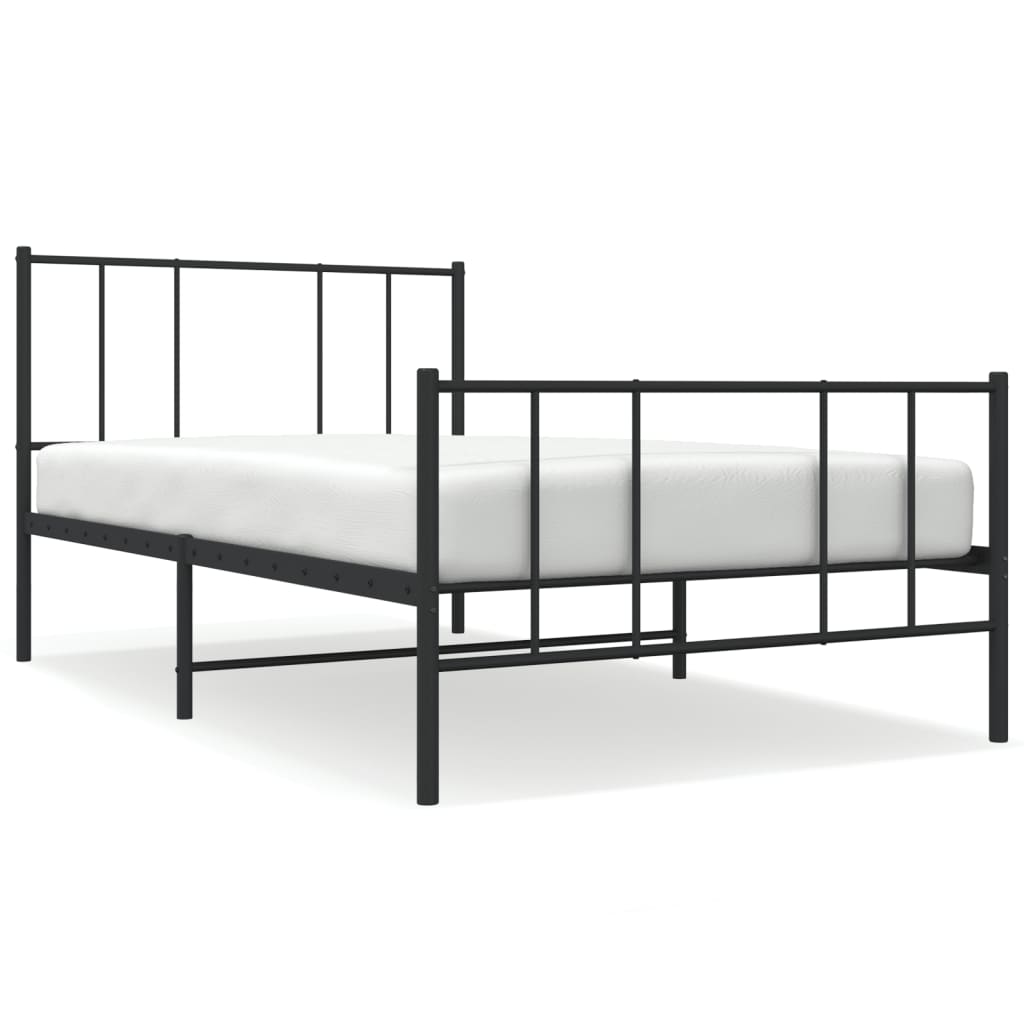 Metal Bed Frame With Headboard And Footboard Black 90X190 Cm Single