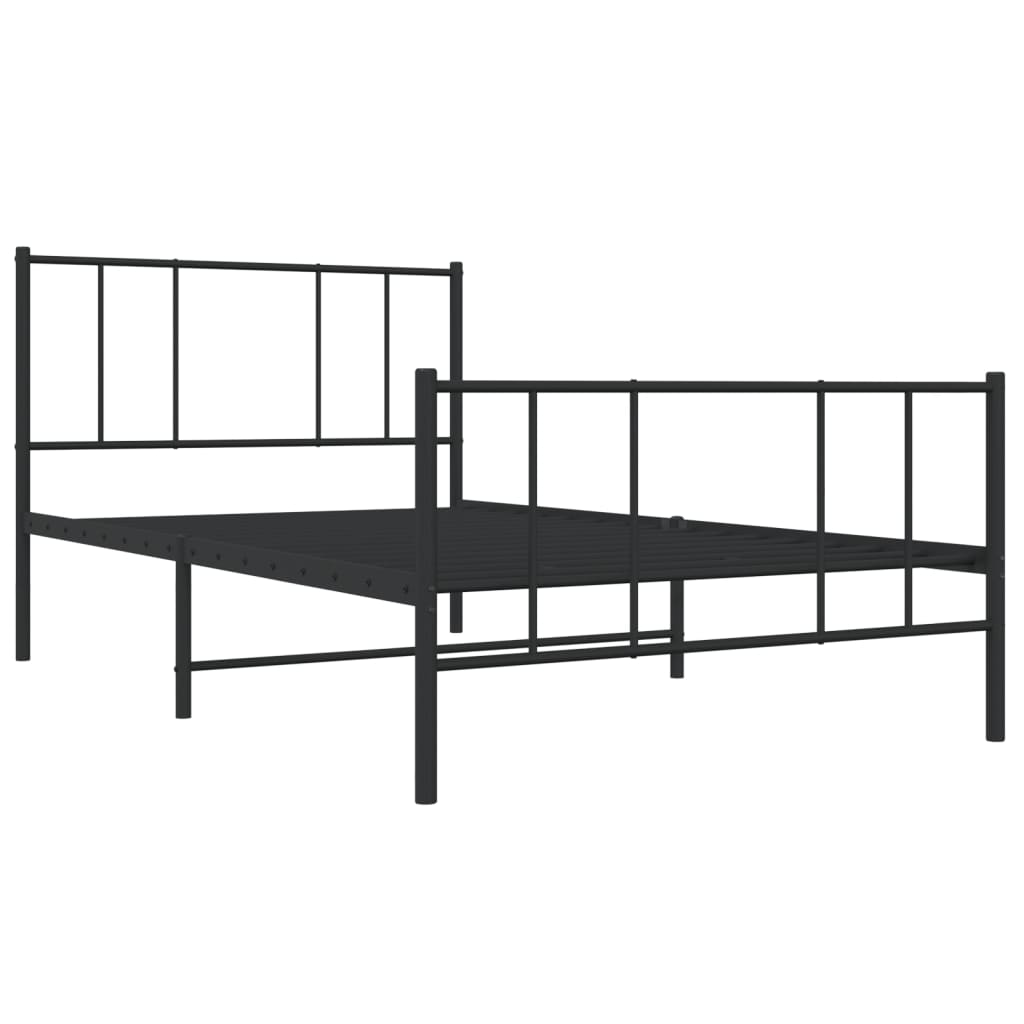 Metal Bed Frame With Headboard And Footboard Black 90X190 Cm Single