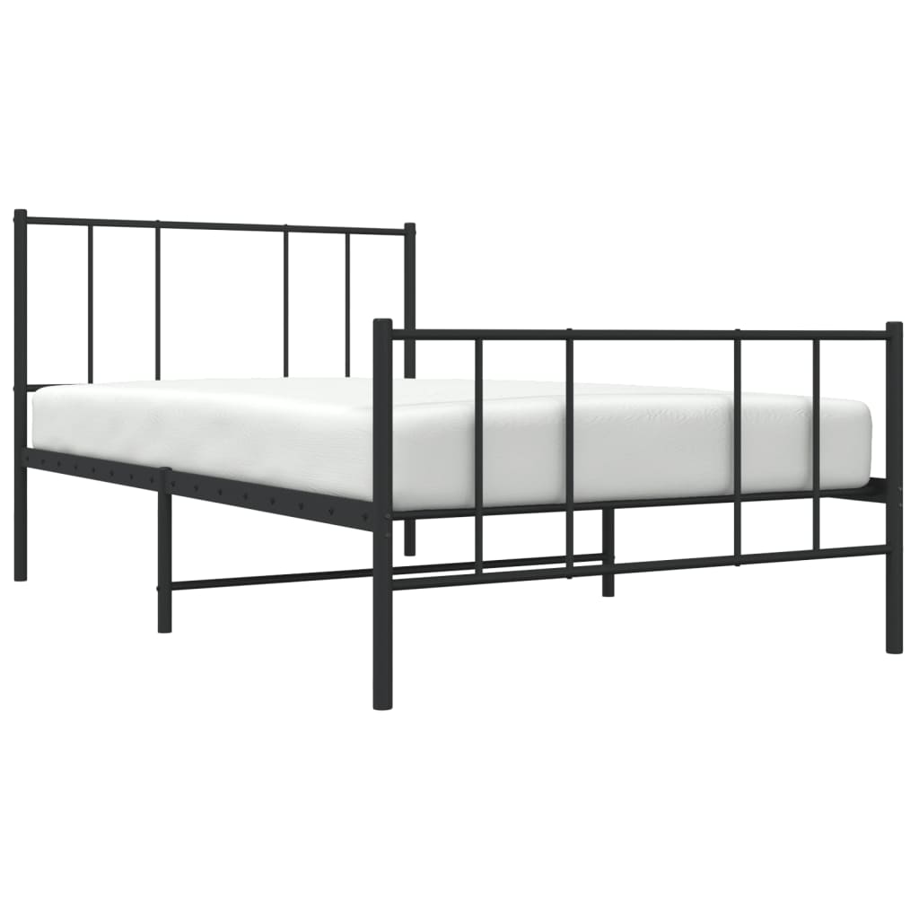 Metal Bed Frame With Headboard And Footboard Black 90X190 Cm Single