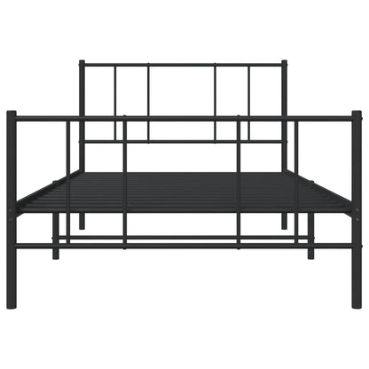 Metal Bed Frame With Headboard And Footboard Black 90X190 Cm Single