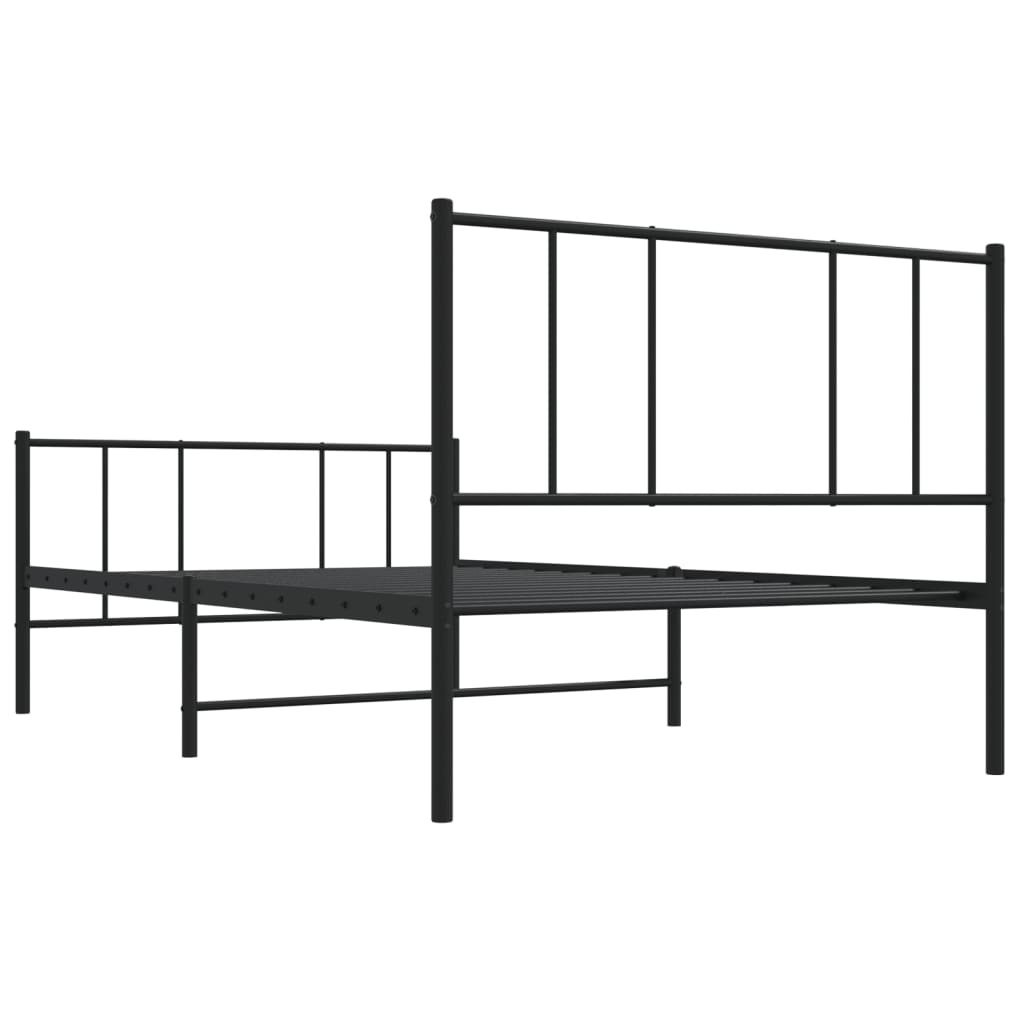 Metal Bed Frame With Headboard And Footboard Black 90X190 Cm Single