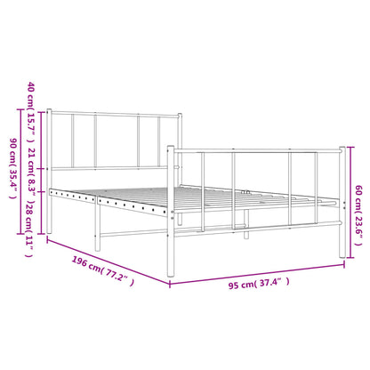 Metal Bed Frame With Headboard And Footboard Black 90X190 Cm Single