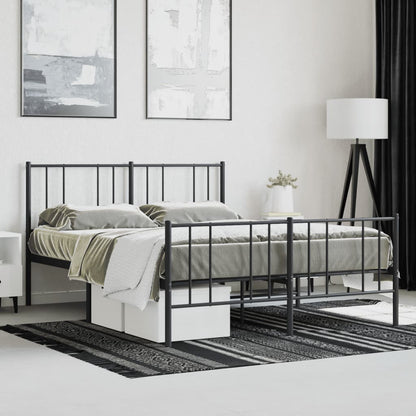 Metal Bed Frame With Headboard And Footboard Black 150X200 Cm King Size