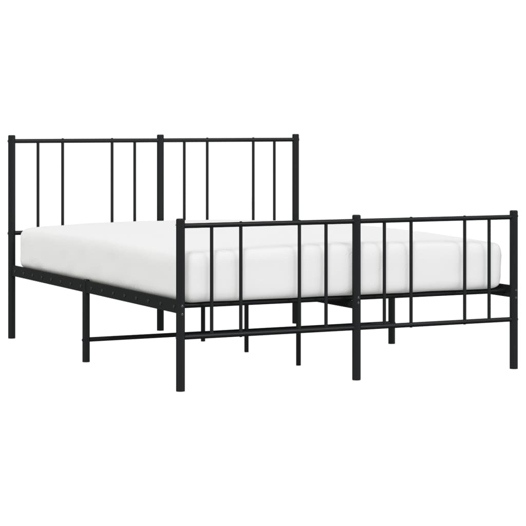 Metal Bed Frame With Headboard And Footboard Black 150X200 Cm King Size