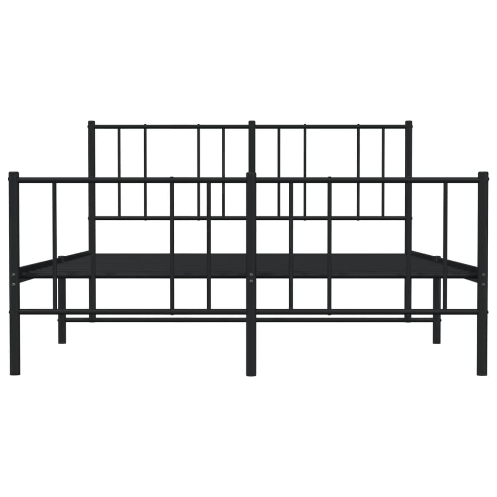 Metal Bed Frame With Headboard And Footboard Black 150X200 Cm King Size