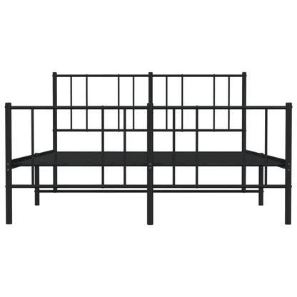 Metal Bed Frame With Headboard And Footboard Black 150X200 Cm King Size