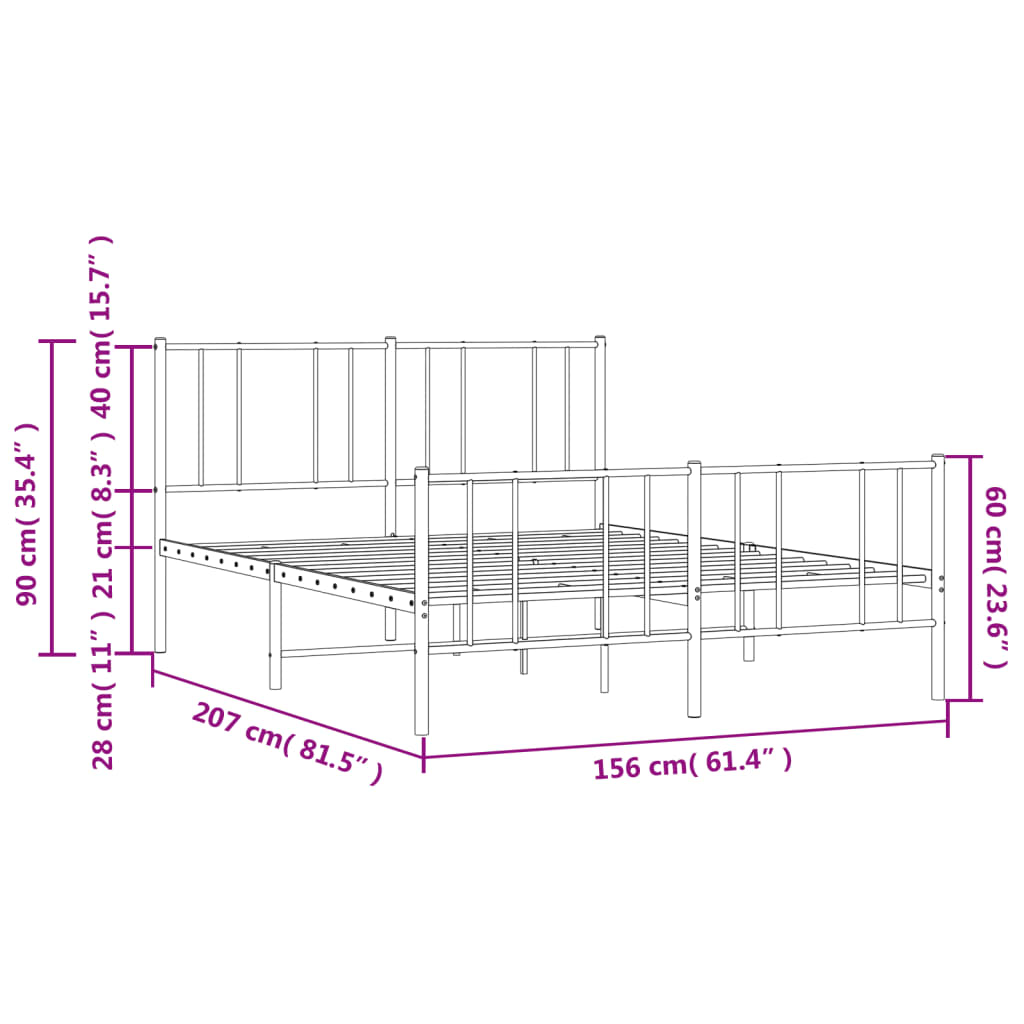 Metal Bed Frame With Headboard And Footboard Black 150X200 Cm King Size