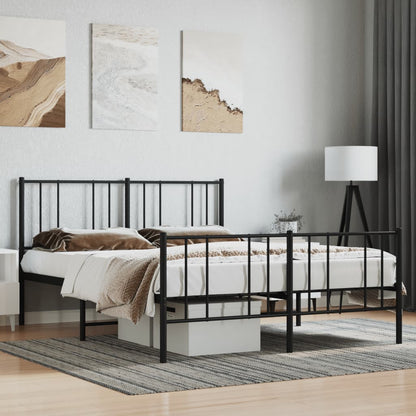 Metal Bed Frame With Headboard And Footboard Black 150X200 Cm King Size