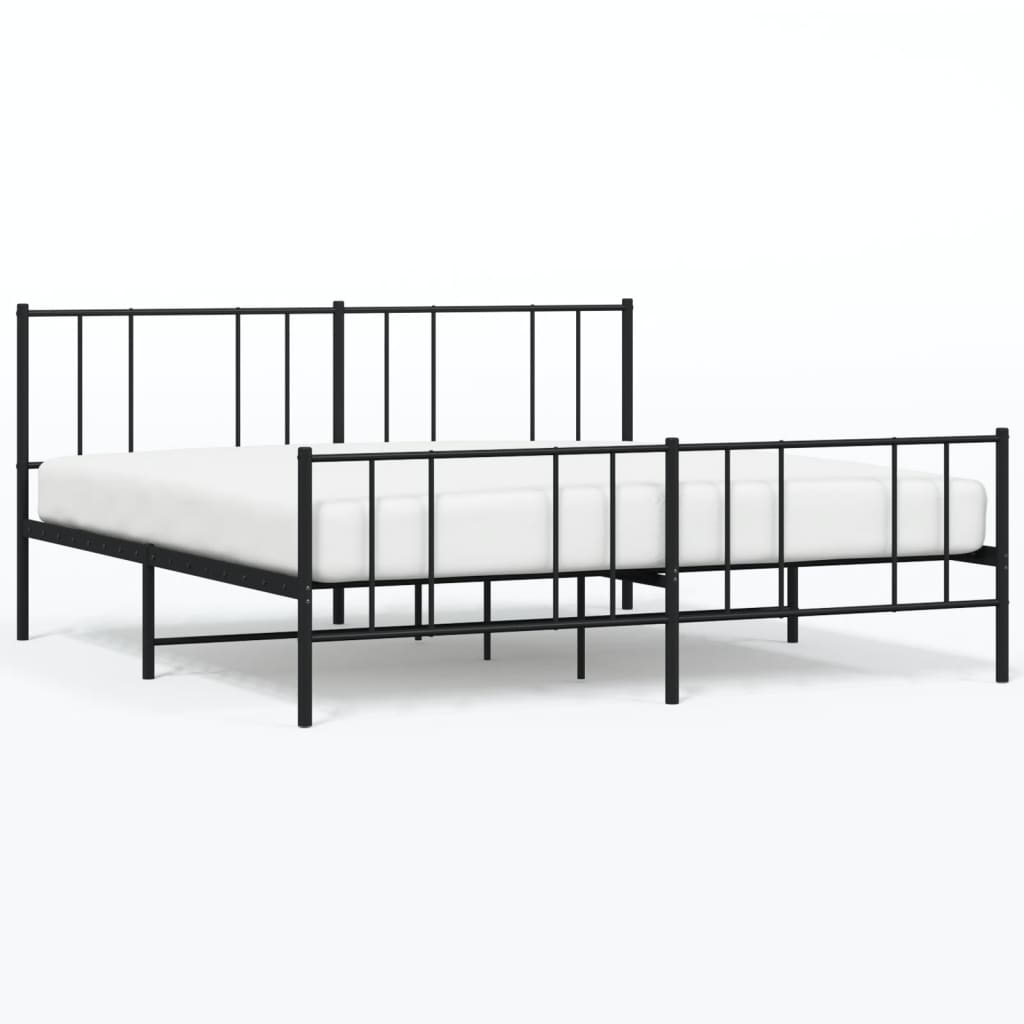 Metal Bed Frame With Headboard And Footboard Black 180X200 Cm Super King