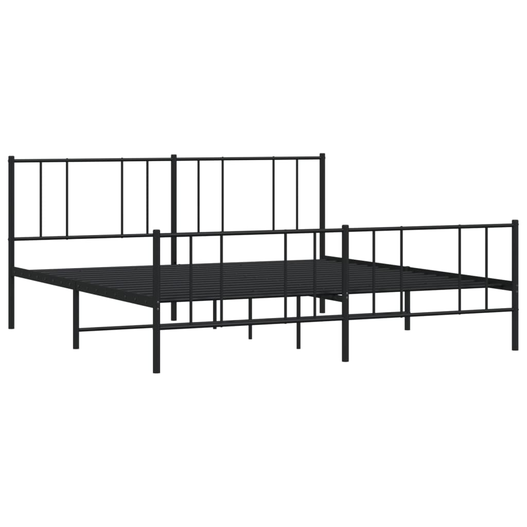 Metal Bed Frame With Headboard And Footboard Black 180X200 Cm Super King