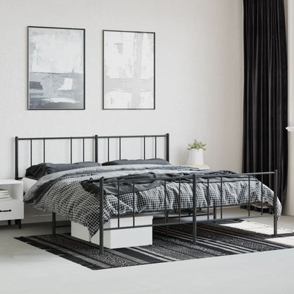 Metal Bed Frame With Headboard And Footboard Black 180X200 Cm Super King