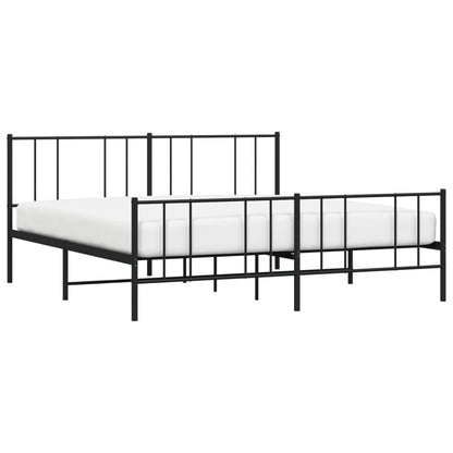 Metal Bed Frame With Headboard And Footboard Black 180X200 Cm Super King