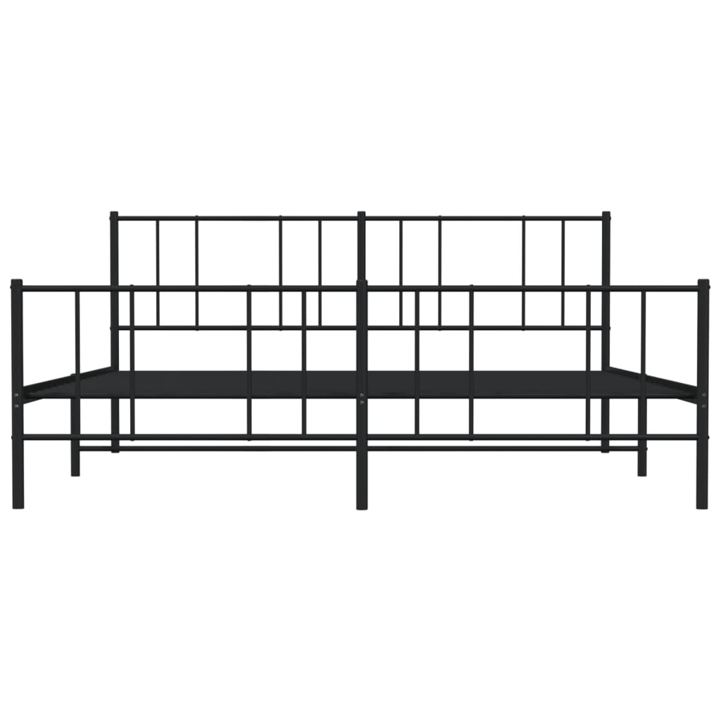 Metal Bed Frame With Headboard And Footboard Black 180X200 Cm Super King